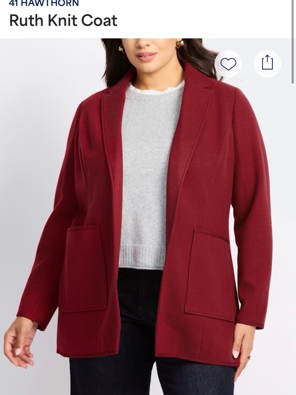 41 Hawthorn Open-Front Knit Coat in Burgundy